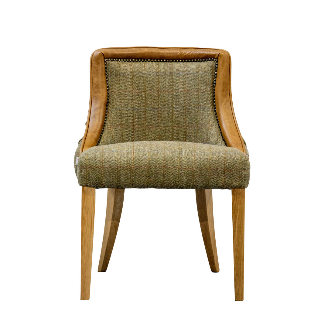 Duke Gamekeeper Thorn Tweed and Brown Cerato Leather Dining Chair